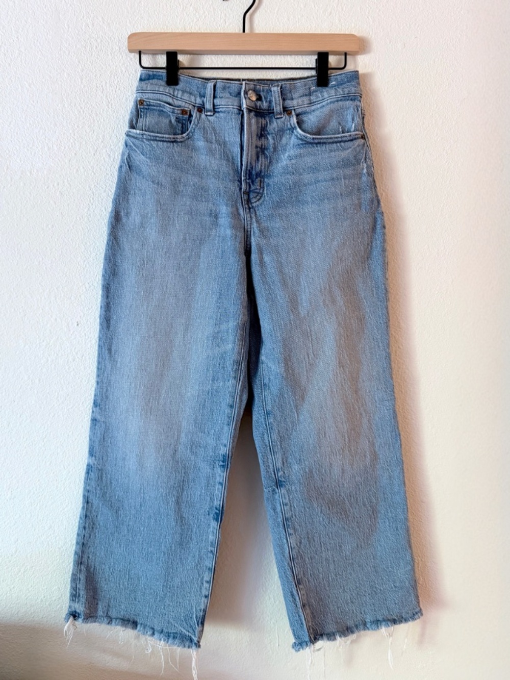 Madewell Perfect Vintage Wide Leg Crop Jeans 27P Petite Blue Raw Hem